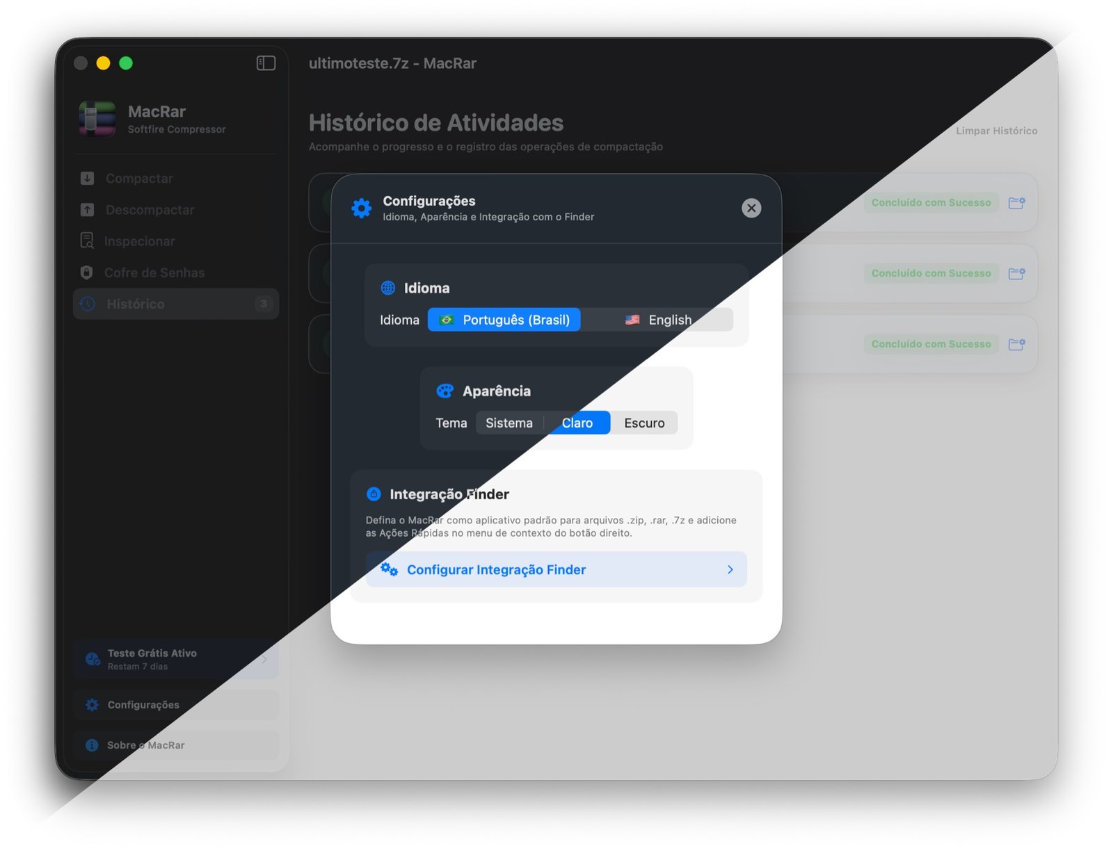 Temas e configurações do MacRar